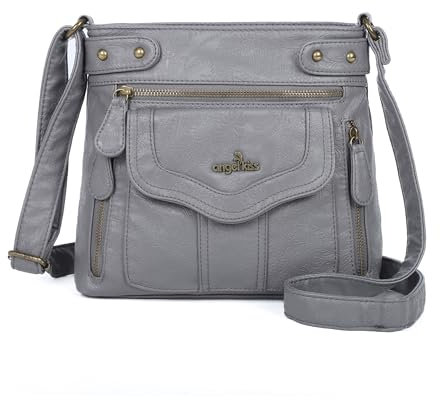 Angel Kiss Crossbody Geldbörse für Frauen Multi Taschen Taschen Retro Vegan Designer Leder Damen Schultertaschen, Z-7#Grau