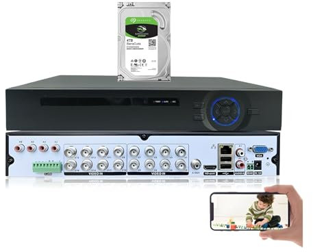 Evertech Disco duro de 16 canales, 4 TB, H.265, 5 MP, AHD, TVI, CVI, cámara de vigilancia analógica, grabadora de vídeo digital