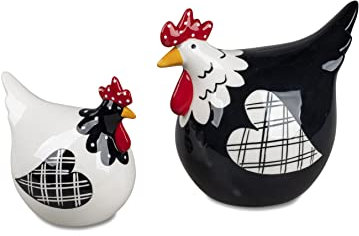 1 Stück von 2 Varianten Osterdekoration Osterschmuck Huhn oder Hahn 11cm schwarz-Weiss