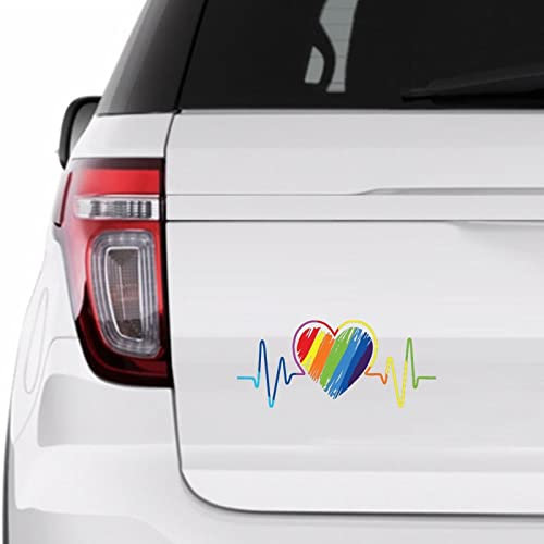 Lgbt Heartbeat Rainbow Sticker, LGBT Pride Vinly Decal for Cars Laptops, Windows, Walls, Fridge, Toilet And More,6 inch