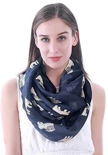 Lina & Lily Damen Loop Schal mit Mops Hundemotiv (Marineblau)