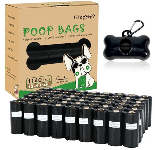 Dog Poo Bags Rolls Dog Poop Bags with Dispenser, Unscented Extra Thick Strong Leak Proof Dog Waste Bags, Black - 57 Rolls 1140 Counts