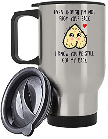 Crunchy Carrots Even Though I'm Not from Your Sack Step Dad Present from Daughter Son Stepdad Father's Day Stepfather Birthday Bonus Dad 14 oz Stainless Steel Travel Mug (Silver Travel)