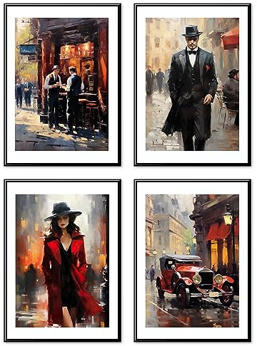 MJ-Graphics - Poster Set Wohnzimmer & SchlafzimmerOld Money 4 Vintage-Style 1930er Life Wandbilder Din A3 Wanddeko ohne Bilderrahmen