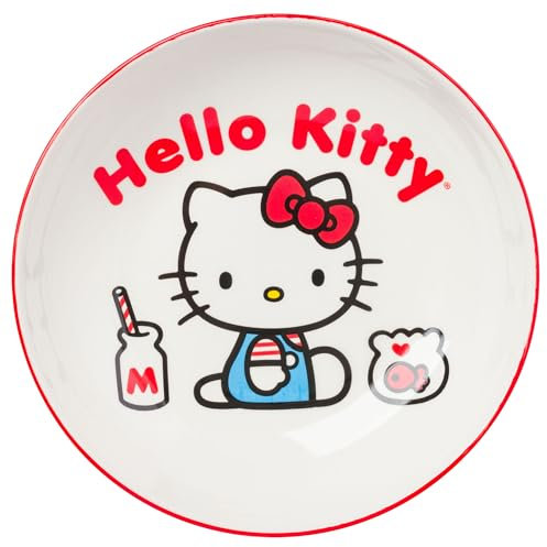 Silver Buffalo Sanrio Hello Kitty Bol à pâtes en céramique Rouge et blanc 22,9 cm