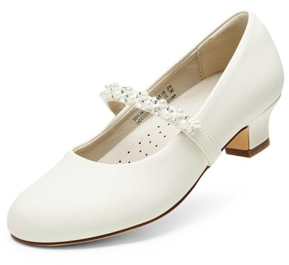 DREAM PAIRS Mädchen Mary Jane Strap Flache Schuhe Ballerinas Prinzessin Schuhe Flache Schulschuhe,Size 37.5,Elfenbein/pu,SDFL2403K