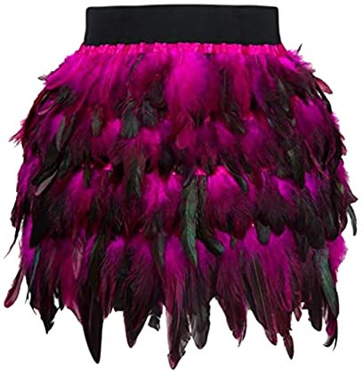 Ronony Fasching Kostüm Damen Rocker Rockabilly Mit Petticoat Federrock Halloween Weihnachten 50Er Tutu Unterrock Gothic Faux-Feder TüLlrock Karneval Bunt Party Rock Festival Bühnenkostüm Minirock