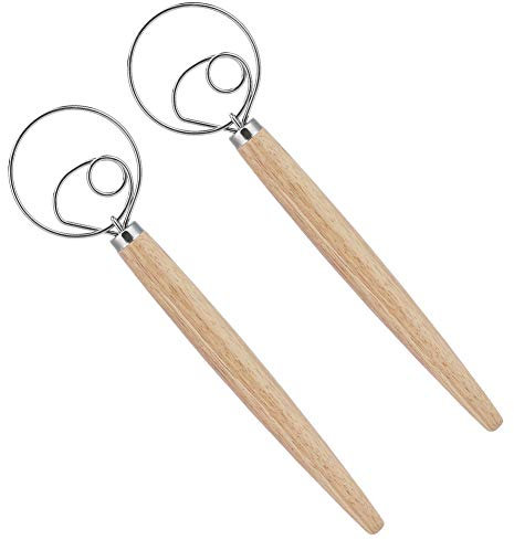 2PCS Dänische Teig Schneebese, Sauerteig Schneebese Brot Schneebese Teig Schneebese Edelstahl Teigmischer Handmischer Schneebese für Home Kitchen Kochen und Backen
