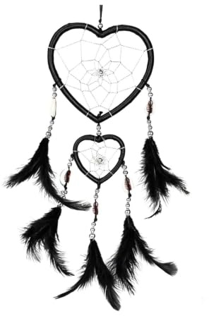 Liebesherz-Traumfänger, Doppelte Herzen, Traditioneller Traumfänger Mit Federn, Handgefertigter Traumfänger, Wand- Oder Auto-Hängeornament(Schwarz)