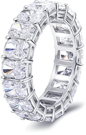 Lieson Frauen Ring Verlobung, Damen Ring Weißgold 585 14K Elegant Reihe Rechteckig Moissanit 0.3ct Freundschaftsringe Weißgold Große 47 (15.0)