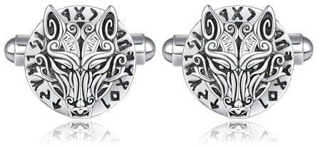 Wolf Manschettenknöpfe für Männer Sterling Silber Wikinger Manschettenknöpfe für Männer