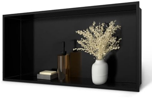 BWE Niche de douche en acier inoxydable, 61 x 30,5 x 10,2 cm, niche murale de salle de bain, pas de carrelage nécessaire, étagère de douche encastrée pour le rangement, une étagère intérieure, noir