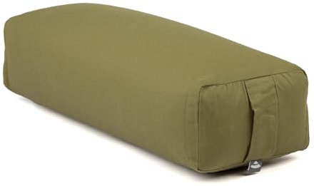 bodhi Yoga Salamba Bolster Eco | Waschbarer Bezug aus 100% Bio-Baumwolle | Yogarolle eckig mit Bio Dinkelfüllung | Yogakissen groß für Restoratives Yoga | Maße: 63,5 x 26,5 x 20,5 cm (lodengrün)