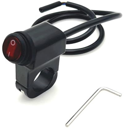 JZK Interrupteur de guidon de moto – Interrupteur à bouton-poussoir étanche en alliage d'aluminium 12 V pour feux de moto et de vélo – Compatible avec guidons de 7/8 (22 mm) (1 pièce)