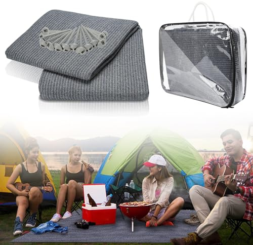 Fogmiea Förtältmatta, markismatta, andas, halkfri tältmatta, tältgolv för camping, campingmatta med 13 pinnar och bärväska, tvättbar (grå blå)