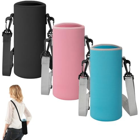 Water Bottle Holder Neoprene Water Bottle Carrier Bag Portable Water Bottle Sleeve with Adjustable Shoulder Strap for Outdoor Hiking Camping 3 Pieces 750 ml