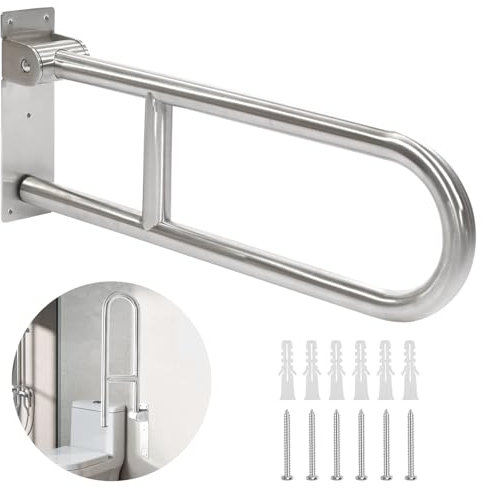 Barra Baño Minusválido, Barra Abatible 60cm, Agarrador Ducha Personas Mayores, Acero Inoxidable, Asidero de Seguridad para Baño, Soporta Hasta 350kg