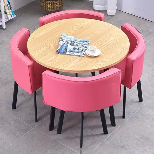 YUGXTH Esstisch mit 4 Stühlen Set, Verhandlungstisch, Besprechungstisch, Esszimmergruppe 3-teilig Essgruppe, Küchentisch-Set, für Esszimmer und Küche(Color:Pink)