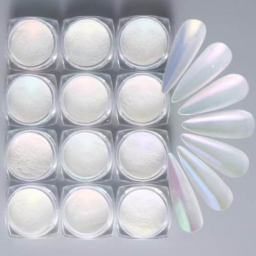 GZSYY Weiße Perle Chrom Nagelpuder Glitzerpuder 12 farben spiegel effekt chrome pigmente Nagelpuder Chamäleon