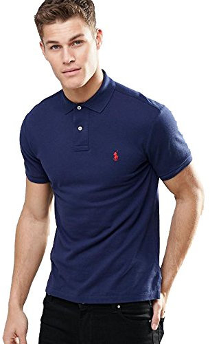 Ralph Lauren Polo piqué Custom Slim-Fit (IT, Texte, XL, Regular, bleu marine), bleu marine