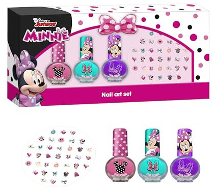 Minnie Mouse Nail Art Set for Girls - Complete Nail Decoration Kit with 3 Nail Polishes (Pink, Purple, Sky Blue), Nail Stickers, - Best Gift for Kids Aged 3+