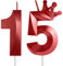 Red 15th Birthday Candles with Crown,Number 15 Candle,15th Birthday Candle for Cake Decorations,Happy Birthday Candle,Cake Candles Cake Topper Decor for Girls Boy Men Women Birthday Party Supply