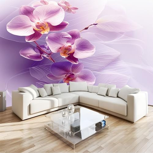 Chambre Papier Peint Panoramique Fleur D'OrchidéE Pourpre Poster Geant Papier Peint Intissé Mural Violet pour Salon Canapé TV Fond Décoration Murale 350x256cm
