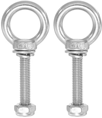 PATIKIL Pernos de Ojo para Levantamiento de Hombro, M10x60 Acero Inoxidable 304 Rosca Macho con Tuerca Hexagonal Arandela Plana para Colgar y Asegurar Cadena Cable de Alambre, 2 Sets