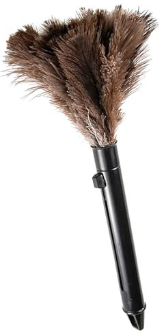 Cleminsta Plumeau d'Autruche Naturel à Manche Rétractable en Plastique - Fait Main, Lavable, 40cm