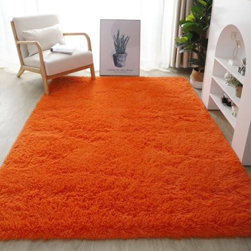 YUANWAN Teppich Wohnzimmer Schlafzimmer 80 x 300 cm Flauschig Weicher, Maschinenwaschbarer Weicher Und Flauschiger Teppich Wohnzimmer Bodenteppich für Schlafzimmer, Wohnzimmer, Orange