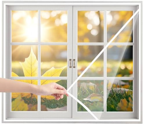 Zanzariere per Finestre Adesiva 75x130cm Bianco Zanzariera Finestra Scorrevole per Gatti Zanzariera Camper Zanzariera Finestra a Rullo per Casa