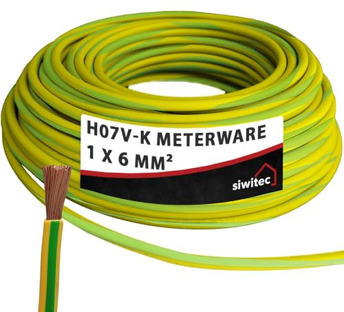siwitec H07V-K Kabel 1 x 6 mm², Erdungskabel 6mm2, Erdungsleitung PVC feindrähtig, grün-gelb, Verdrahtungsleitung 450/750V, flexible Aderleitung, 1-100 m in der Auswahl - Ihre Länge: 25 m