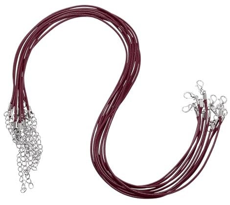 sourcing map 10pcs 20 Inch Waxed Necklace Cord, Bulk Necklace String with Clasp 1.5mm Waxed Leather Cord Rope for Jewelry Making DIY Bracelet Pendant,Wine Red