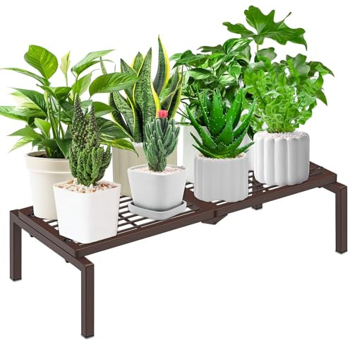 Gouisalin Metall Blumenregal Pflanzenregal,1 Etagen Blumenständer Pflanzenständer Blumenbank Blumentreppe, Blumentopfständer Pflanzentreppe Standregal für Innen Garten Balkon Deko (Braun)