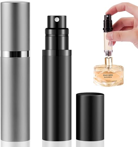 Leikedun 2PCS Flacon Parfum Rechargeable 5ml - Mini Vaporisateur Vide Anti-Fuite avec Capuchon (Gris et Noir), Atomiseur Voyage Portable, Compatible avec 99% des Parfums du Marché, Cadeau Élégant​