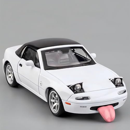 MODVKVK Mazda MX-5 Miata 1:32 Modellauto, Spielzeugauto mit Licht & Musik, Abnehmbares Verdeck, Zurückziehfunktion, Legierungsdruckguss, Ideal für Kinder ab 3 Jahren & Sammlermodellauto (Weiß)