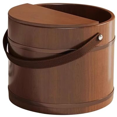 FashionCha Holz Fußbad mit Griff, Fußwaschfass für Den Innenbereich, Tragbarer Eimer für Die Sauna, mit Deckel
