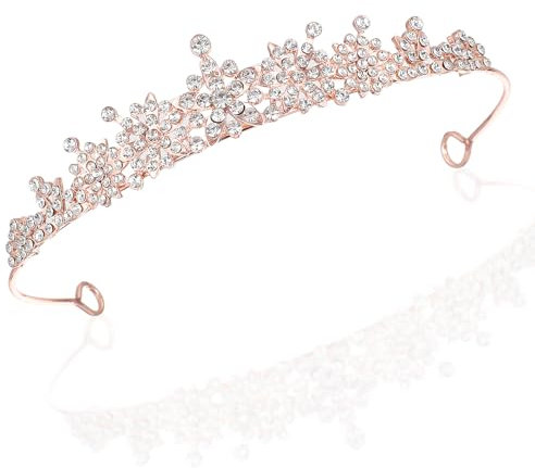 Ouligay Prinzessin Krone Damen Diadem Hochzeit Gold Strass Tiara Erwachsene Braut Diadem Stirnband Crown Mädchen Königin Frauen für Braut Hochzeiten Karneval, Geburtstagsfeiern, Roségold