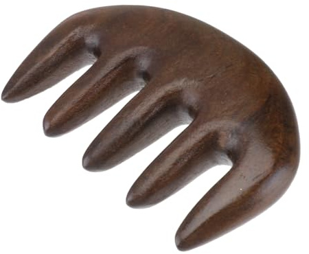 Verdickter Massagekamm mit Fünf Zinken aus Sandelholz zur Kopfhautmassage | 1 Stück, Breit Gezahntes Design, Geeignet für Lockiges Haar, Kompakt und Leicht zu Tragen