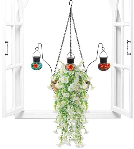 Nuytghr Artificial Plants Outdoor | Colorful Outdoor Fake Flowers With Bird Feeder,Artificial Plants for Spring Door Patio Wall Front Gazebo Fall Deck