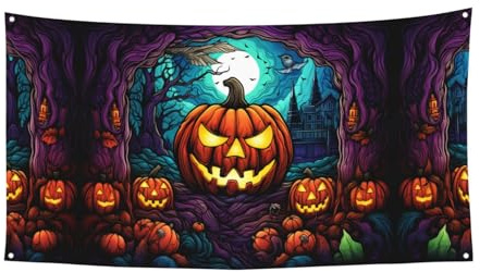 Terror Kürbis bedruckte Banner zum Aufhängen – 178,8 x 88,9 cm – Feiertagsparty Weihnachten Versammlung Banner – 180 x 90 cm