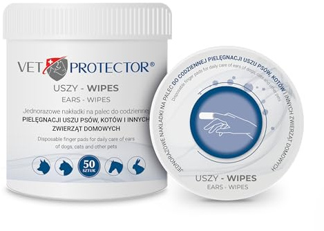Vet Protector® Ohren - Wipes, Ohrenreinigungstücher für Hunde und Katzen ,  50 Einweg‑Fingerpads zur sanften Ohrenpflege Hundeohrenreinigungstücher