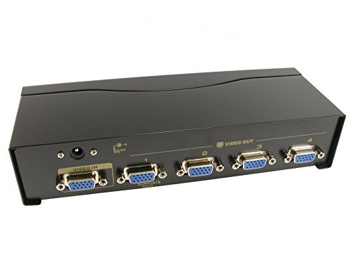 rhinocables - 4 Way SVGA VGA Signal Splitter | Connects 1 Laptop to 4 Monitors | 1920x1200 Resolution | Automatic Power Save | 75m Transmission | Compatible with VGA, SVGA Monitors