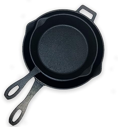 Bayou Classic 7451 Cast Iron Skillet Set, 10-Inch and 12-Inch, Black Cast Iron