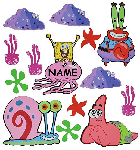 alles-meine.de GmbH 14 TLG. Set: 3-D Wandbild/Wandtattoo/Türschild - Spongebob Schwammkopf aus Moosgummi incl. Namen - Schnecke Gary Wandsticker Wanddeko für Kinderzimmer Kin..