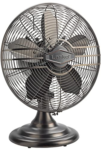 Lasko Oscillating Table Top Fan, Portable, 3 Quiet Speeds, for Bedroom, Kitchen and Office, 17, Bronze, R12210