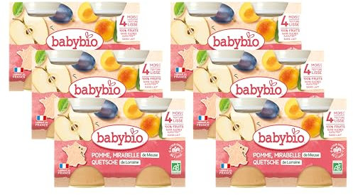 Babybio Pots Mirabelle de Meurthe et Moselle Pomme de Nouvelle Aquitaine 260 g - Lot de 6