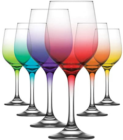 LAV Fame Ombre Wine Glass Set of 6 Multicoloured Glassware - 395ml/13.3oz - Party Stemware Red White Wine Glasses for Champagne, Prosecco Drinking Parties