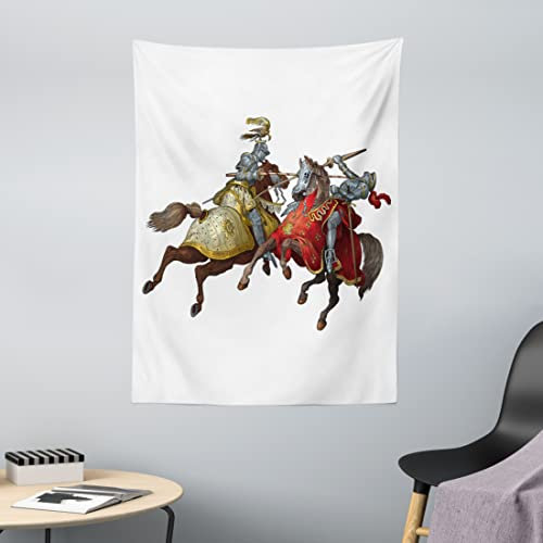 ABAKUHAUS Bunt Wandteppich, Mittelalter Ritter aus Weiches Mikrofaser Stoff Waschbar ohne Verblassen Digitaldruck, 110 x 150 cm, Weiß Grau Braun