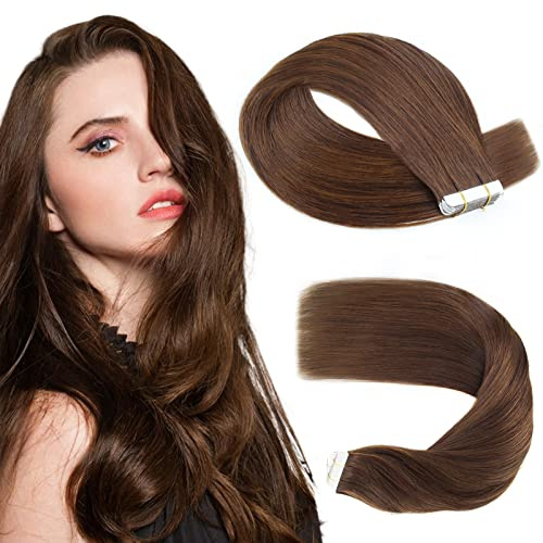Sassina Tape in Extensions Echthaar Unsichtbar Wiederverwendbar Tape Extensions Echthaar Dunkelbraun Invisible Tape Extensions 40cm 50g 20 Stück #3